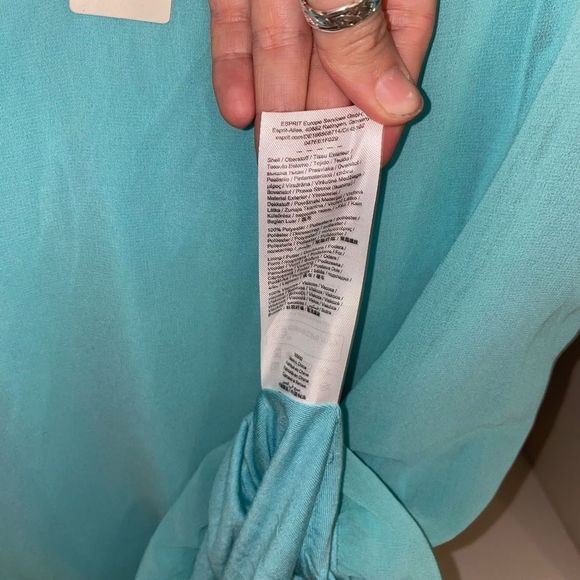 Esprit NWT Italian Bright Blue Flutter Tye Sleeve Blouse, Size 6 - Picture 5 of 14